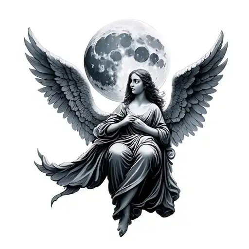 Moon And Angel Holding