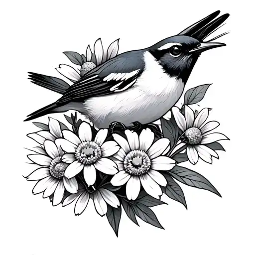 Mockingbird Holding Edelweiss Flower