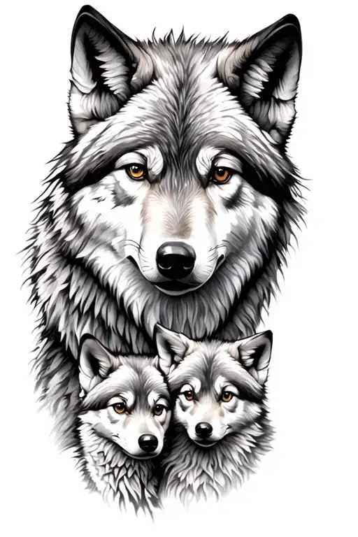 Wolf With Babies