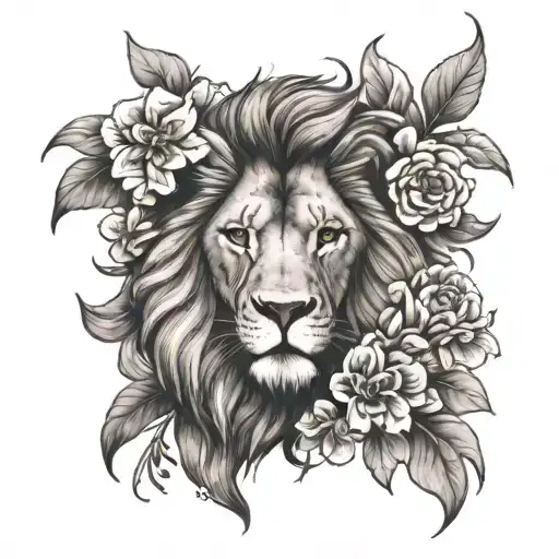 Lion In Flowers
