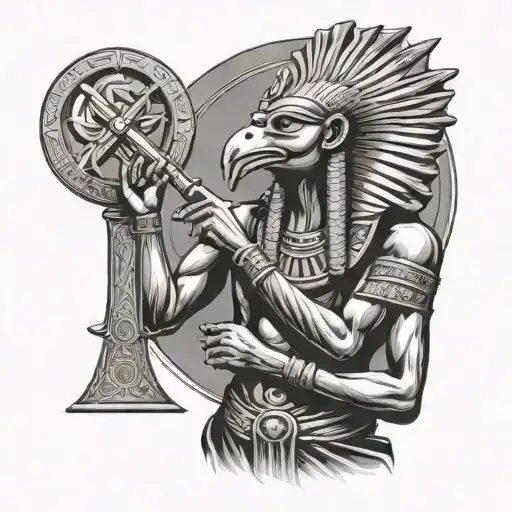 Egyptian God Thoth Holding An Ankh Symbol