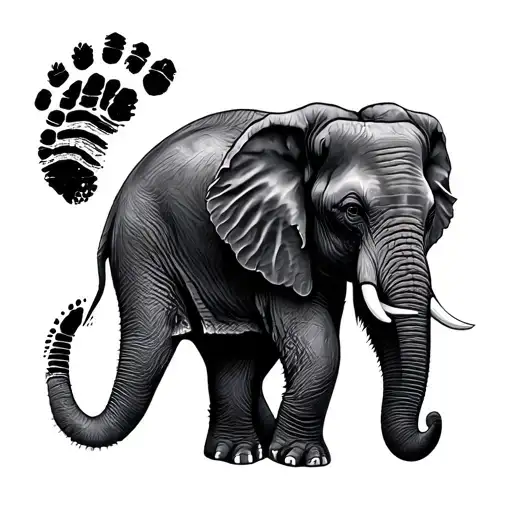 Baby Footprint And African Elephant
