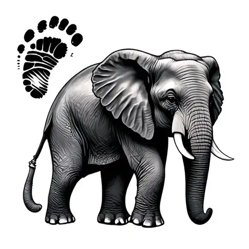 Baby Footprint And African Elephant