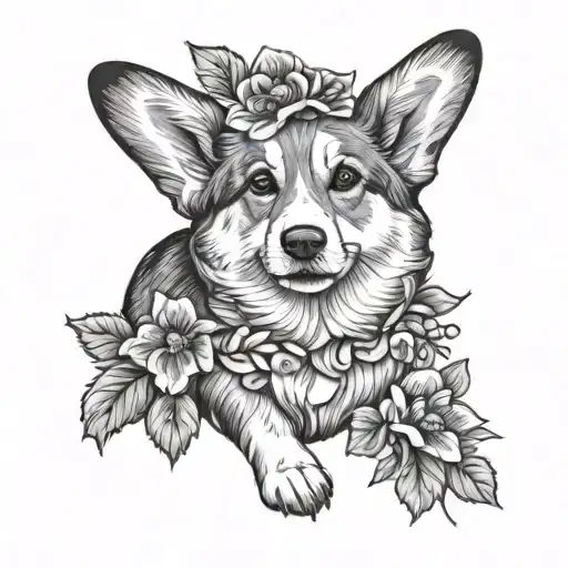 Corgi Dog With Flowers