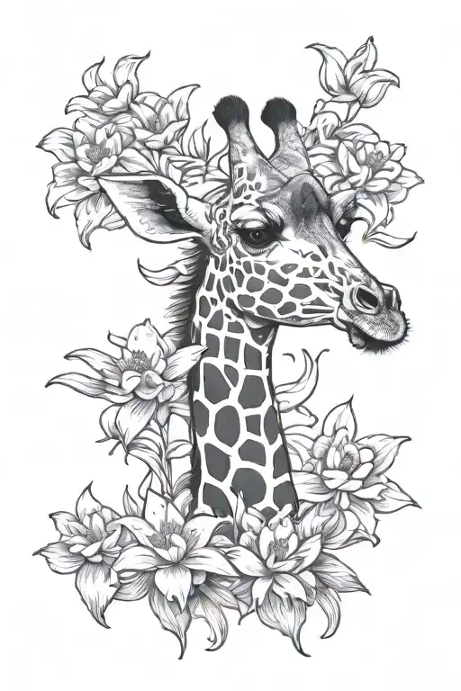 Giraffe With Water Lilly And Larkspur