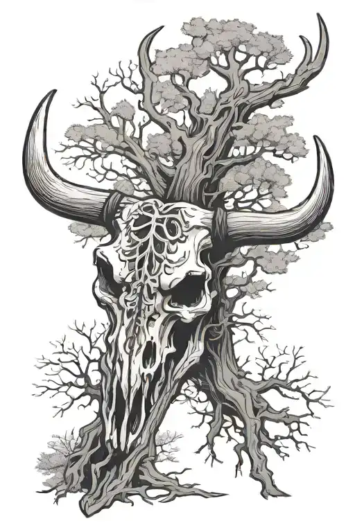 Longhorn Skull With Tree Growing