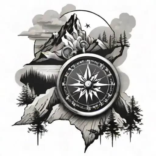 Compass Pointing To Mountains