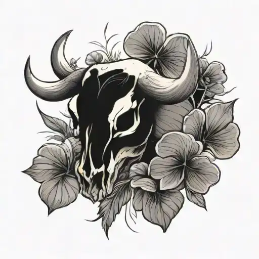 Ox Skull In A Field Of 4 Leaf Clover