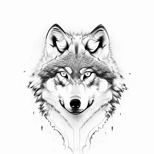 Wolf Side Face Large Flowers