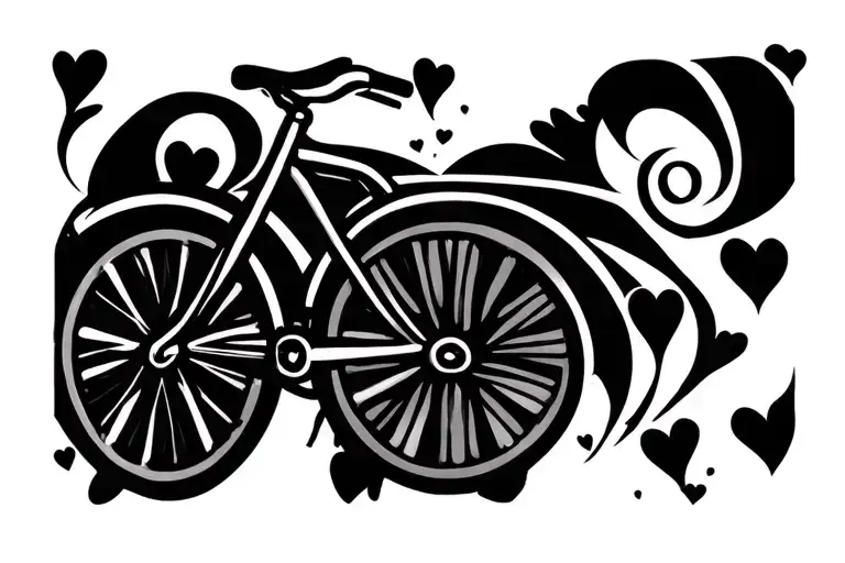 Simple Black Line Tattoo Of A Bicycle With Wheels In The Shape Of Hearts