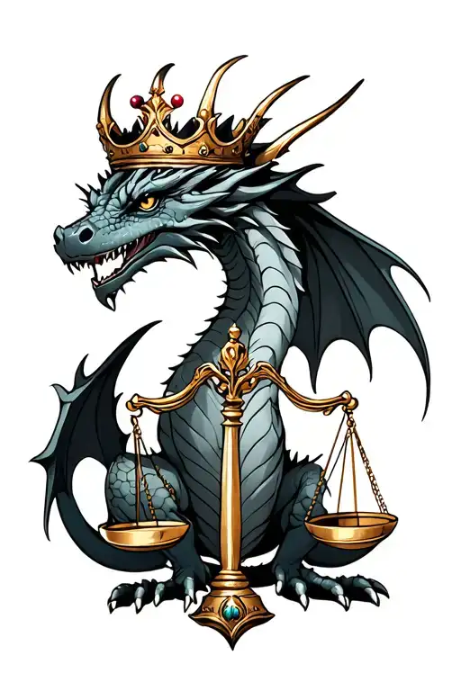 A Dragon Wearing A Queens Crown Holding A Libra Scale