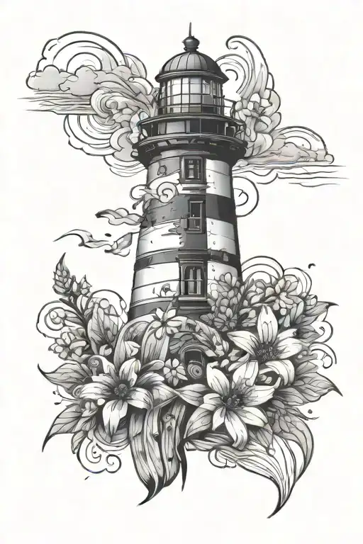 Lighthouse With Flip Flops And Flowers