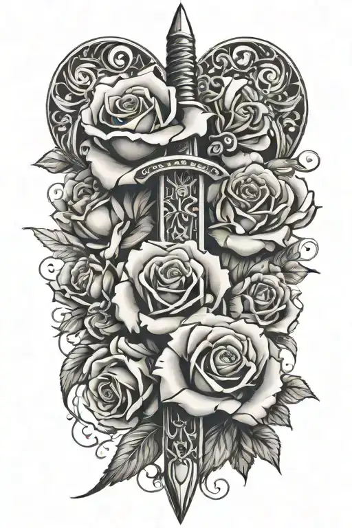Sword And Roses Intertwined
