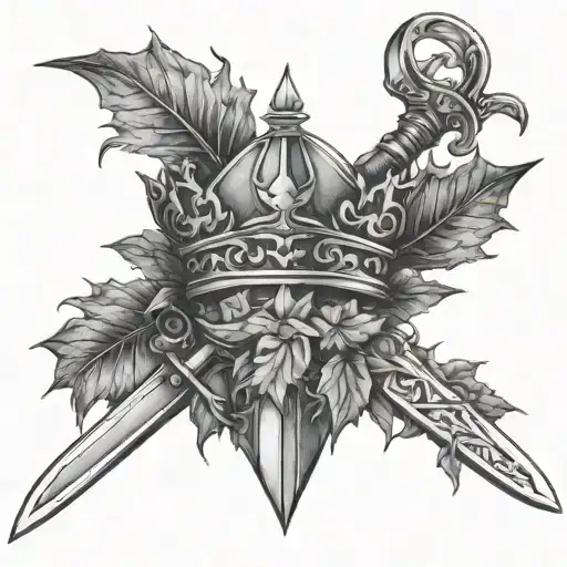 Sword And Crown Wrapped In Ivy Leaves Falling