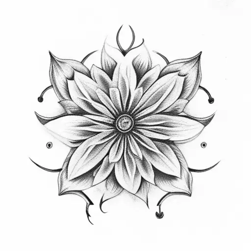 Design A Black-grey Tattoo Of A Fiddle With Intricate Floral Details Inspired By Aster Flowers