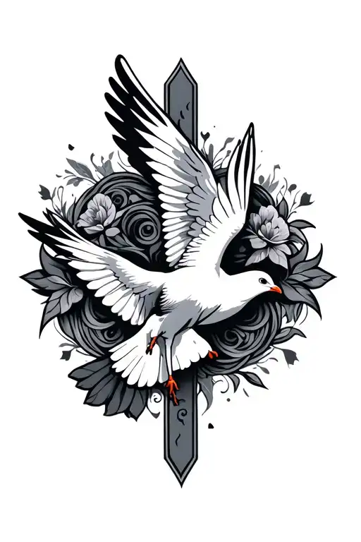 Dove Flying Cross Surrounded