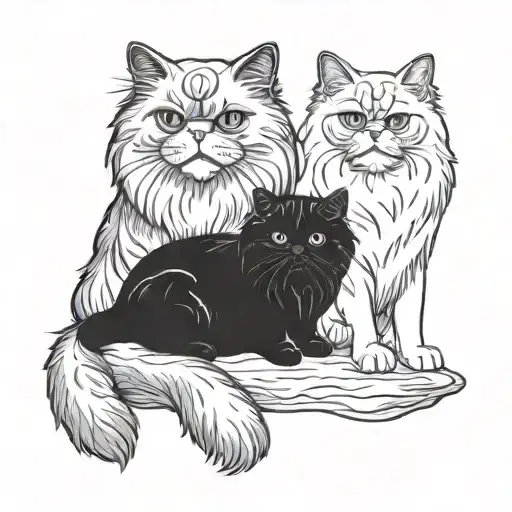 Persian Cat With Labrador And Lhasa Apso Sitting Next To Each