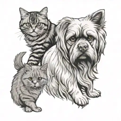 Persian Cat With Labrador And Lhasa Apso