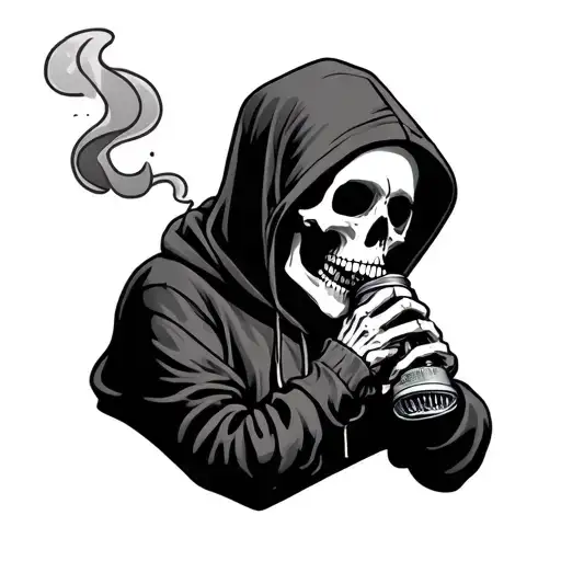 Skeleton Wearing A Hoodie Smoking A Dab