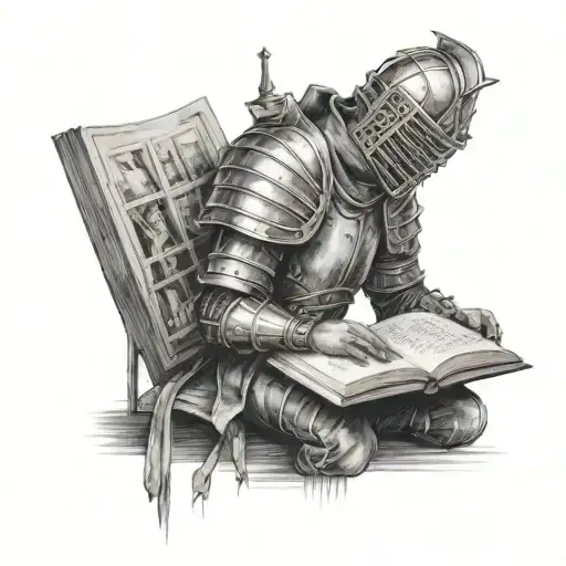 Kid Reading A Book With A Cover Of A Knight In A Cage