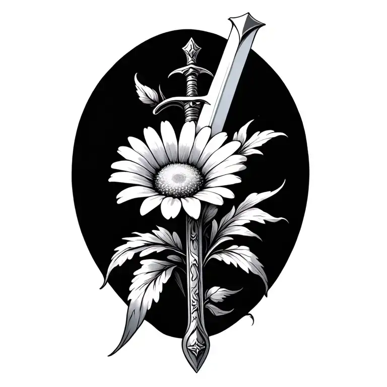 Single Daisy Flower And Crusader Sword