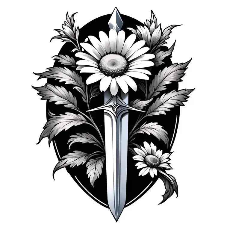 Single Daisy Flower And Long Crusader Sword