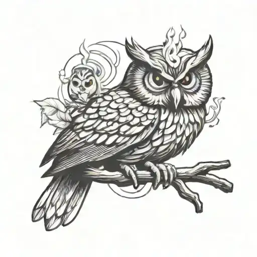 Boss Owl And Burning Cigarette On Branch Representing