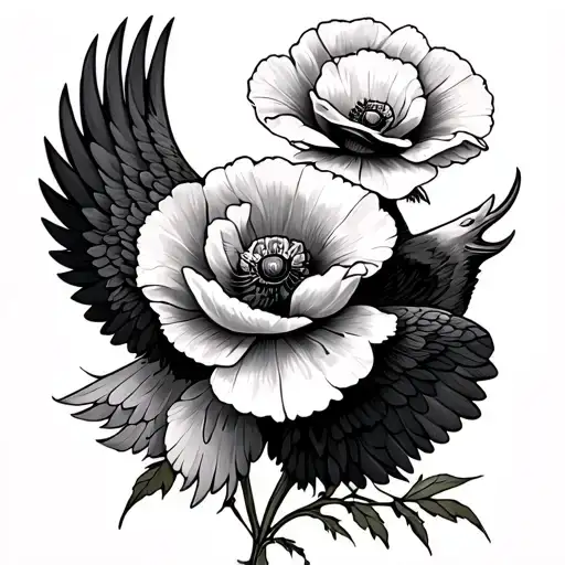 Poppy Flower And Eagle Wings