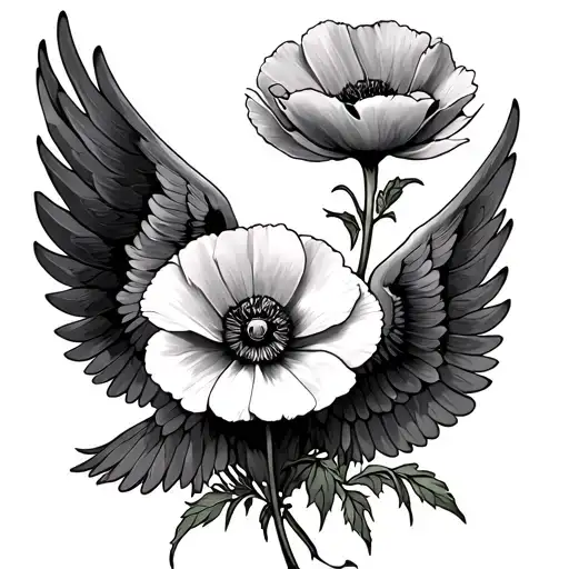 Poppy Flower And Eagle Wings