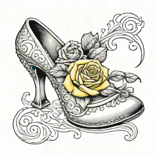 Cinderella Slipper With Yellow Rose Intertwined