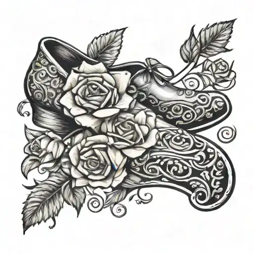 Cinderella Slipper With Yellow Rose Intertwined