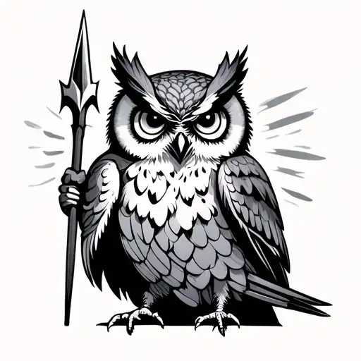 Minimalist Owl Holding A Spear