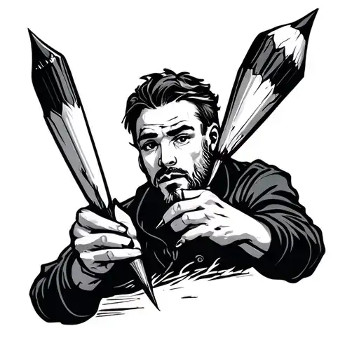 Pencil Sharpening Himself Cartoon Style