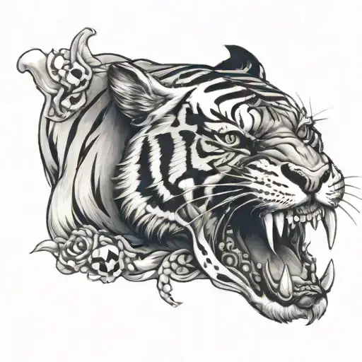 Tiger Eating Skull