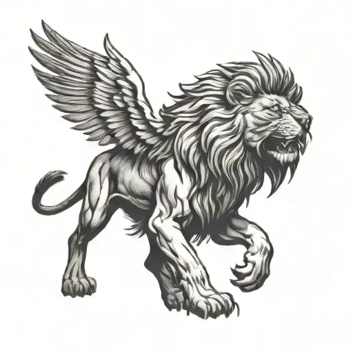 Lion Roaring Standing Up With Wings