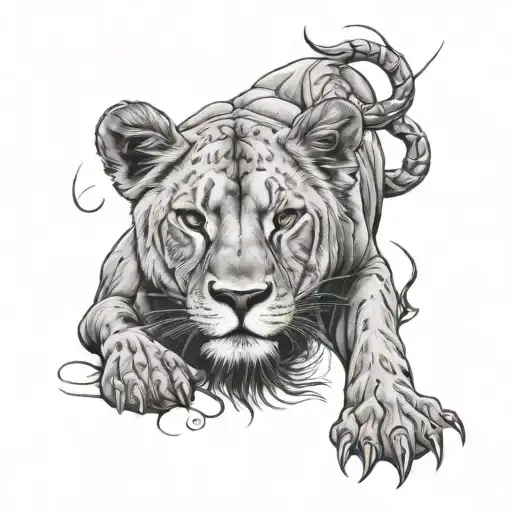 Lioness With Baby Scorpion Surrounded