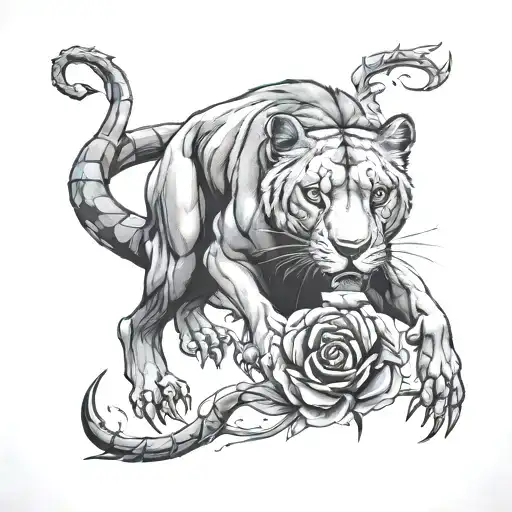 Lioness And Scorpion Tattoo Design