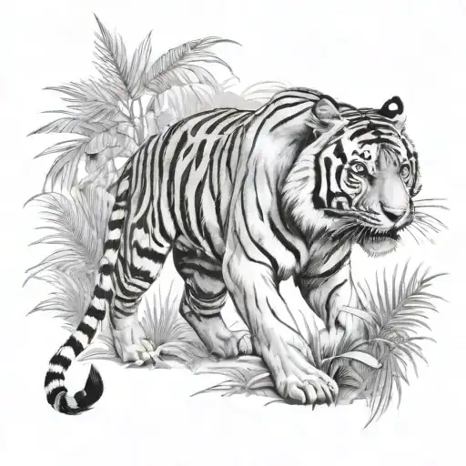 A Fierce Tiger Walking Through The Dense Rainforest