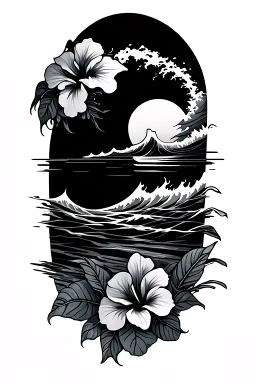 Waves With Beach And Hibiscus