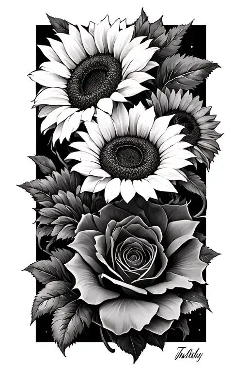 Thorn Rose And Sunflowers