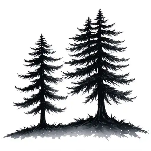 Three Pine Trees In A Line Big Small Medium