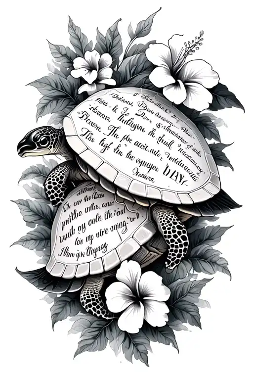 Turtles With Bible Verse Intertwined And Hibiscus Flowers