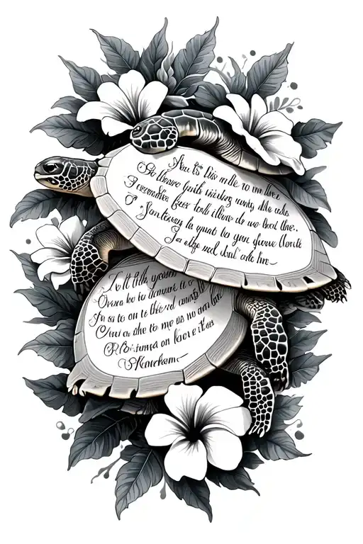 Turtles With Bible Verse Intertwined And Hibiscus Flowers