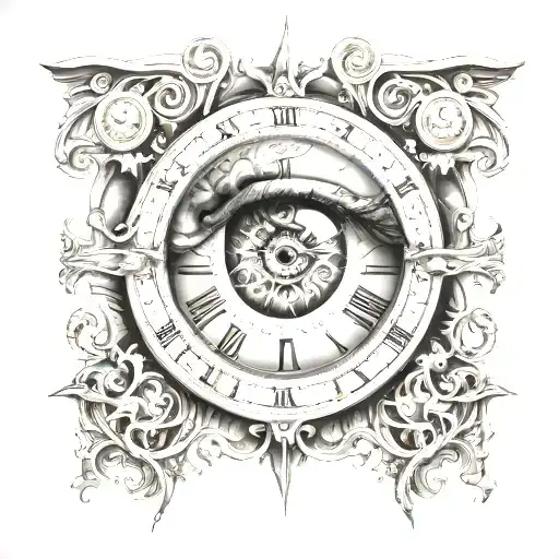 Stairway To Heavens Gates In The Reflection Of An Eye Made Into The Center Of A Mechanical Clock