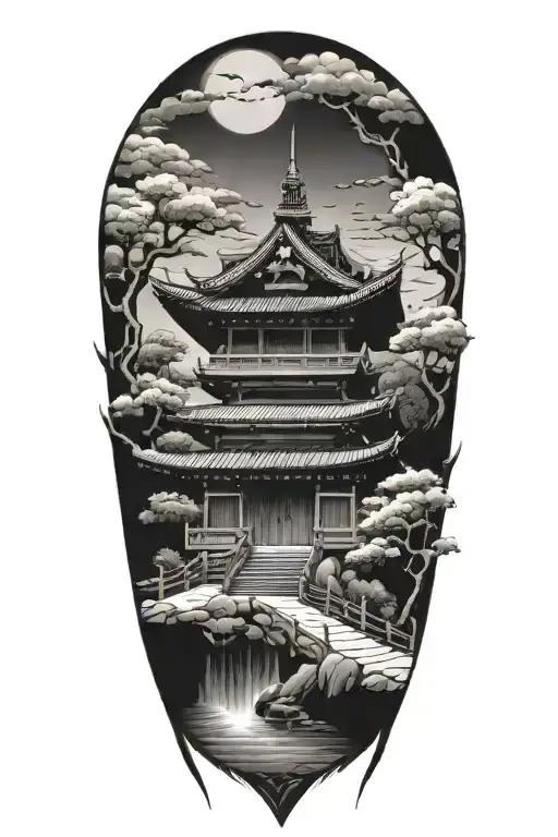 Samurai Japanese Pagoda Temple Gate At The Bottom