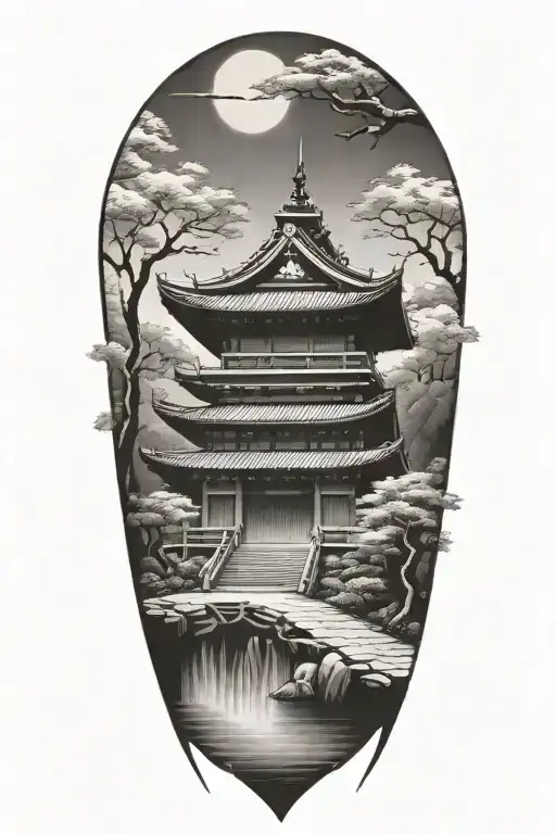 Samurai Japanese Pagoda Temple Gate At The Bottom