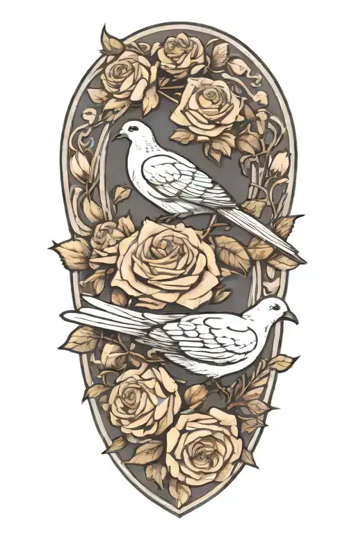 Wreath Of Roses And One Seated Dove Perched