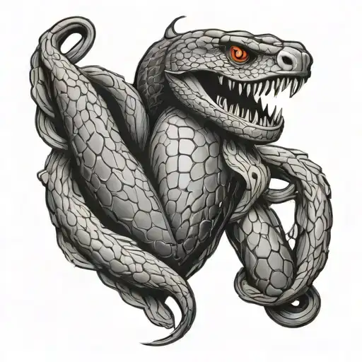 Snake Hugging Human Heart Intertwined