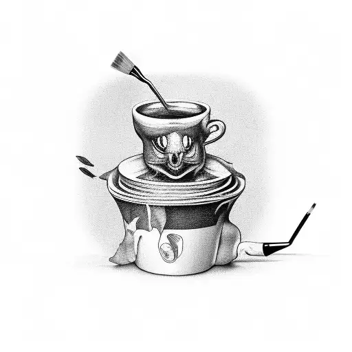 A Surrealistic Scene Of A Coffee Mug Transforming Into A Paintbrush