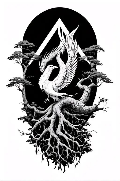 Banyan Tree With Recovery Triangle And Phoenix Rising